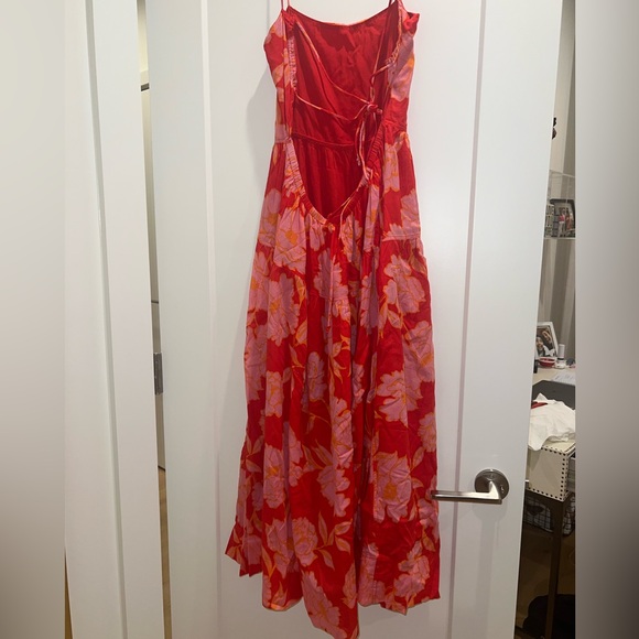 Ruby and Jenna, maxi flower dress, red and pink, open back with spaghetti strap - Picture 3 of 3